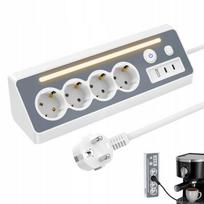 Prailginimo laidas su 4 lizdais, 2x Usb-c, 1x Usb-a, 1.5m
