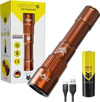 Amafox G6 - Xenon Megabeam didelio našumo Led žibintuvėlis įkraunamas bronzinis - itin ryškus taktinis Led žibintuvėlis su Usb C ir 18650 baterija