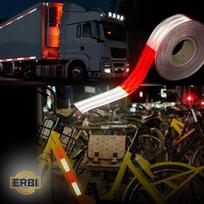 Erbi - vandeniui atspari atspindinti lipni juosta [50 mm x 20 m] raudona/balta - atspindinčios juostelės transporto priemonėms ir pavojams žymėti - atspindinti plėvelė, atspindinti juosta
