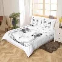 Homewish antklodės užvalkalas su jūrų kiaulyte, patalynės komplektas su pienėmis 135 x 200 cm, animacinis antklodės užvalkalas su jūrų kiaulyte vaikams, mielas gyvūnas, augalinis antklodės užvalkalas, pilkai/baltas lovos užtiesalas, miegamojo dekoras