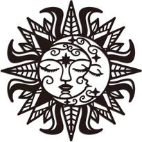 Wadorn Metalo sienų dekoracija su saule ir mėnuliu, saulės, mėnulio ir žvaigždžių sienų meno kūrinys iš metalo, kabantis dekoratyvinis ženklas, saulės ir mėnulio silueto sienų skulptūra namams, miegamajam, biurui, 30 x 30 cm