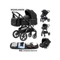 3-in-1 kūdikio vežimėlis, kombinuotas automobilinė kėdutė, lopšys, Trio, atsukamas, reguliuojamas, aukštos kokybės, nepraduriami ratai, rankena. JUODA juoda