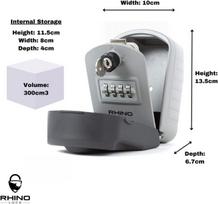 Rhino Lock Kombinuotas raktų seifas, montuojamas ant sienos, raktų spintelė su didele vidaus erdve raktams su 4 skaitmenų kodu, avarinis raktų priėjimas ir patentuota kodo atkūrimo sistema