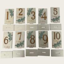 Sage Green Wooden Table Number Cards, Modern Wedding Table Numbers, Forest-Style Wedding Decor Table Signs gray
