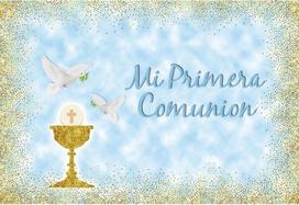 Mirrorang Mi Primera Communion fonas, balandžiai, pirmoji šventoji komunija, krikštynų fotografijos fonas, mėlynas aukso taškeliais, krikštynų kūdikio sutiktuvių fonas, fotostudijos rekvizitai, vinilas, 2,2 x 1,5 m