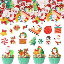Edible Christmas Decorations 60 pcs for Cupcakes, Cakes, Muffins Decoration