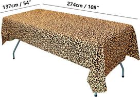 5 leopardinių plastikinių staltiesių rinkinys, leopardinės vakarėlio prekės, gyvūnų safari tema vakarėlio dekoracijos, stačiakampė staltiesė vakarėliui gyvūnų tema, gimtadienio vakarėlis, 137 x 274 cm (2)