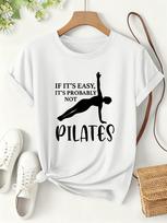 Pilates marškinėliai moterims Juokingi su raidėmis spausdinti grafiniai marškinėliai Vasariniai trumparankoviai O-kaklo laisvi viršutiniai drabužiai Treniruotėms Joga Sporto salės drabužiai Y2K 3XL white