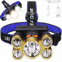 Galingas turistinis galvos žibintas mechanikui 5 x led su usb laidu
