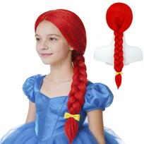 HAIRJOY Sintetiniai plaukai Mergaitėms Raudoni pinti perukai Cosplay kostiumas Ilgi pinti perukai Raudona uodega Cosplay perukas Pinti plaukai 24inches raudona