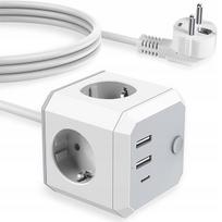 Universali maitinimo juosta prailgintuvas 4x ac+3x usb kabelis 1.8m