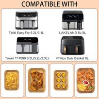 Feelhap kepimo popierius gruzdintuvei Tefal Ey9018 Dual Easyfly 5.2/3.1 L, Philips Dual Basket Airfryer 3000 Series, Moulinex 8.3 L, Cecotec, Dms karšto oro gruzdintuvės priedai, 120 vnt. kepimo popieriaus