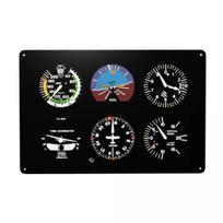 Cockpit Six Dials Flight Simulator Pilot Metal Tin Sign Rectangle Custom Airplane Aircraft Signs Plaque Bar Cafe Restaurant 20x30cm（7.8x11.8inch） black