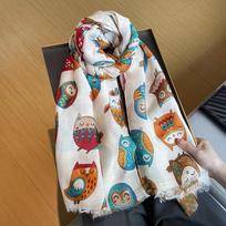 Autumn Lovely Animal Owl Pattern Viscose Shawl Lady High Quality Soft Wrap Pashmina Stole Bufandas Muslim Hijab 180*90Cm brown