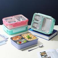 304 Stainless Steel Insulated Divided Bento Lunch Box - Microwaveable, Ideal for Office Workers and Students 850ml šviesiai violetinė spalva