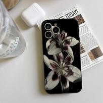 Lily Orchid Flower Print Phone Case For iPhone 17 16 15 14 13 12 11 Pro Max Mini SE4 7 8 Plus 17E Art Shockproof Silicone Cover iPhone 13 ProMax black