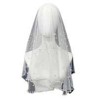 Pearls Beaded Bridal Veil for Bride To Be Gift, Bridal Shower, Wedding Veil 1 white