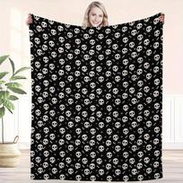 Cozy Skull Print Flannel Throw Blanket-Vintage Style, Soft & Warm for All Seasons, Perfect for Sofa, Bedroom, or Lounge-Lightweight Polyester, Hand Wa 75X95CM white
