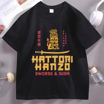 Hattori Hanzo T-Shirt Men Women Japanese Samurai Swords T Shirt Casual Round Neck Printed Short L gray