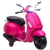 Vespa 6V Electric Scooter for Children, Dimensions: 107L x 47W x 73H cm, MP3 Music, USB Port, Headlight, 2 Training Wheels - Pink
