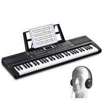 VEVOR 61 klavišo skaitmeninis pianino klaviatūra, 200 garsų 200 ritmų, elektrinis nešiojamas pianino klaviatūros rinkinys su 60 įmontuotų demo dainų, dvigubi garsiakalbiai, ausinės 85 x 26 x 7 cm