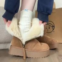 Northeast Velvet Thickened Cotton Boots Warm Fur Integrated Short Tube Thick-Soled Snow Boots Women'S Side Zipper 40 gray