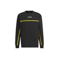 Adidas National Geographic Tech marškinėliai laisvalaikiui greitai džiūstantys dryžuoti su raidžių spauda apvalia kaklo iškirpte ilgomis rankovėmis vyriški viršutiniai drabužiai juodi IL8975 L black