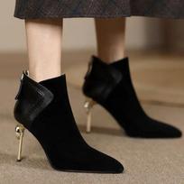 2024Autumn Women Ankle Boots Elegant Brown Suede Short Botas Mixed Leather Iron Thin High Heels Black Botines Femininos Zapatos 34 ruda