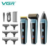 VGR V-366 3-in-1 Hair Trimming Set Electric Hair Clipper Nose Hair Trimmer Men's Shaver Cleaning and Hair Removal Machine Intelligent digital display geltona