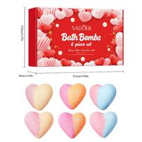 Bath salt ball 6-piece set, heart-shaped bath bomb bath salt ball boxed skin care products 6-piece set red