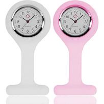 2 Pcs Nurses Watch,Pocket Clock with Pin Fob Watch Easy to Carry Fob Watches for Health Care,Doctor,Paramedic A white