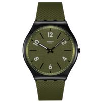 SWATCH Holiday Series Quartz Movement 30 Meters Waterproof Unisex Swiss Watch 42mm Green Dial Stainless Steel Case Rubber Strap SS07B115 žalia