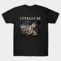 Asian Size Men Black Print T-shirt Sitting Wolf Shirt Literally Me Funny Meme Tshirt Grunge Clothing Aesthetic Emo Sigma Silly Animal Mental Health Mo L