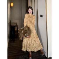 French retro fungus edge floral dress women's spring and autumn new Korean version temperament thin age-reducing dress 2XL black