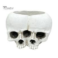 Gothic Style Gift Double Skull Flowerpot for Succulents Green Plants, Realistic Resin Planter, Small Pot Plant Halloween Party & Indoor Outdoor balta