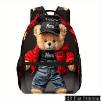 1pc Teddy Bear Print Zipper Backpack with Hand Wash Design, Multi-Use Commute Fitness Travel Shopping Camping Streetwear Pattern black