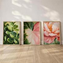 3pcs Botanical Succulent Peony Canvas Wall Art–Vibrant Floral Printing for Fresh Home Decor, Ideal Housewarming Holiday Gifts 21X30CMNo Framed brown