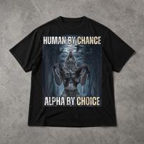 Human By Chance Alpha By Choice Wolf T Shirt, Funny Sigma Male Meme Tee, Retro Wolf Graphic Shirt M gray