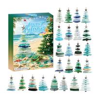 2026 Christmas Advent Calendar with Acrylic Sea Glass Beach Themed Hanging Ornaments Countdown Tree Home Decor One Size blue