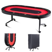 VEVOR 10 Player Foldable Poker Table, Blackjack Texas Holdem Poker Table with Padded Rails and Stainless Steel Cup Holders 229 x 122 x 80 cm raudona