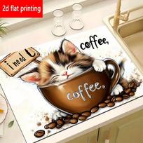 1Pcs Rubber Drying Mat With Cute Pet And Coffee For Coffee Shop Restaurant Kitchen Carpet Tableware Durable Diatom Mud Table Mat 30*40cm black