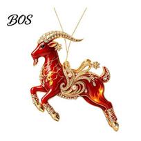 Durable Hanging Collection Acrylic Goat Christmas Tree Pendant, Decorative Ornament with Festive Flame Red Pendant Rhinestone, Golden Cord for beige