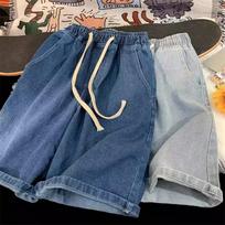 Korean Style Vintage Men's Jeans Summer Loose Male Wide Leg Knee Length Shorts New Washed Fashion Short Denim Pants L black
