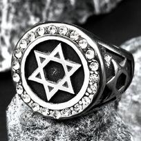 Vintage Punk Je Hexagram Star of David Ring for Men Stainless Steel Male Boy Biker Rhinestones Finger Ring Jewelry Gift 9 white