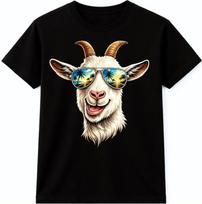 Smiling Goat T-Shirt Sunglasses Graphic Tee Funny Farm Animal Top S beige