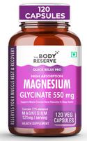 The Body Reserve Magnesium Glycinate Supplement - 120 Vegetable Capsules, 550mg Per Serving, High Absorption Chelated Form - Supports Muscle & N