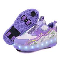 Kids/teenage Boys/Girls Deformed Shoes Four-wheel Dual-purpose Roller Skates Rechargeable and Detachable Luminous Sports Shoes Luminous Children Shoes 30 violetinė