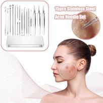 15pcs Stainless Steel Acne Needle Set Cell Clamp Blackhead Removal Tweezers Acne Clamp Beauty Salon Acne Needle Tool One Size beige