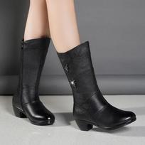 Slope heel medium boot low heel short boot single boot plus Suede medium boot soft leather mother boot autumn woman 35 gray