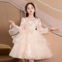 Girls' Light Luxury High-End Princess Dress for Weddings, Birthdays, and Piano Performances - Autumn Collection 150 cm mėlyna